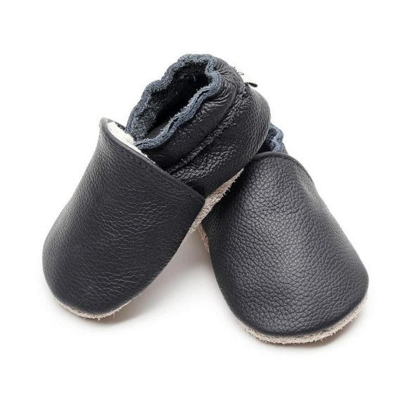 BLACK BABY TODDLER LEATHER SHOES / MOCCASINS - Picture 3 of 3